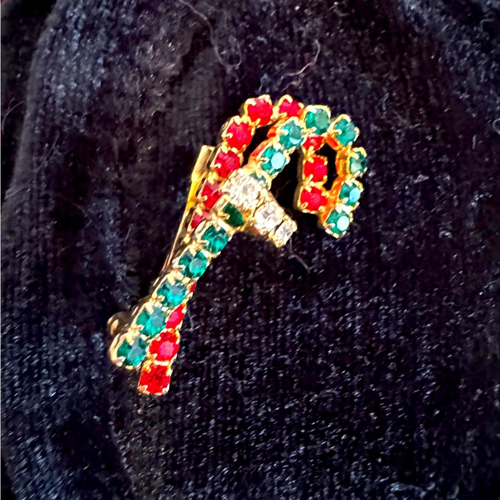 Vintage Multicolor Christmas Candy Cane Brooch Pin